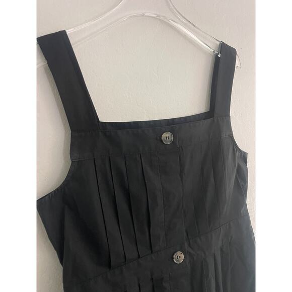 Theory 6 Dress Black Cottom Squareneck Mini Sleeveless Button Front Pleated - Picture 5 of 7
